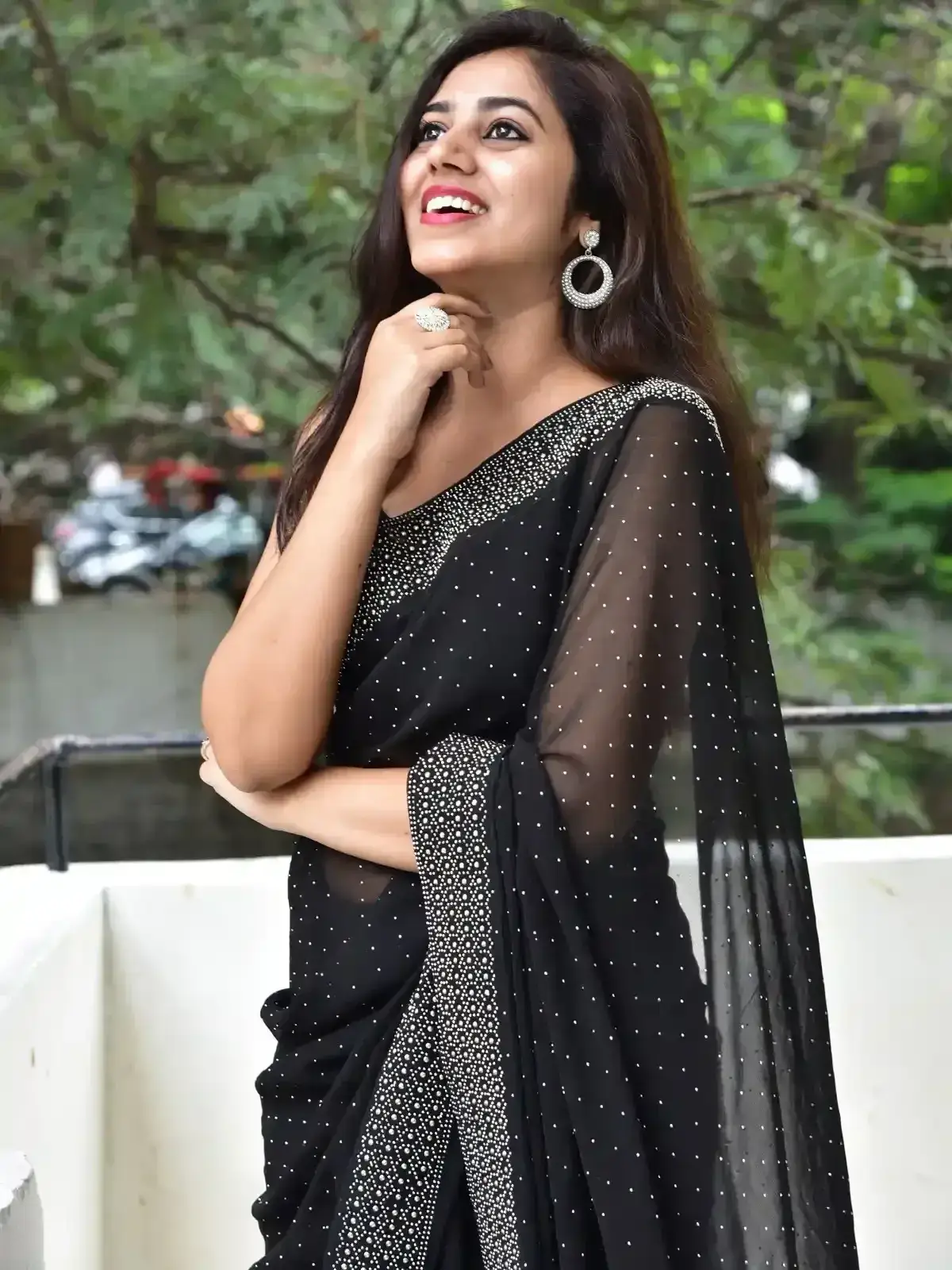 Vibhisha Jaanu in Black Saree at Rudram Kota Movie Success Meet